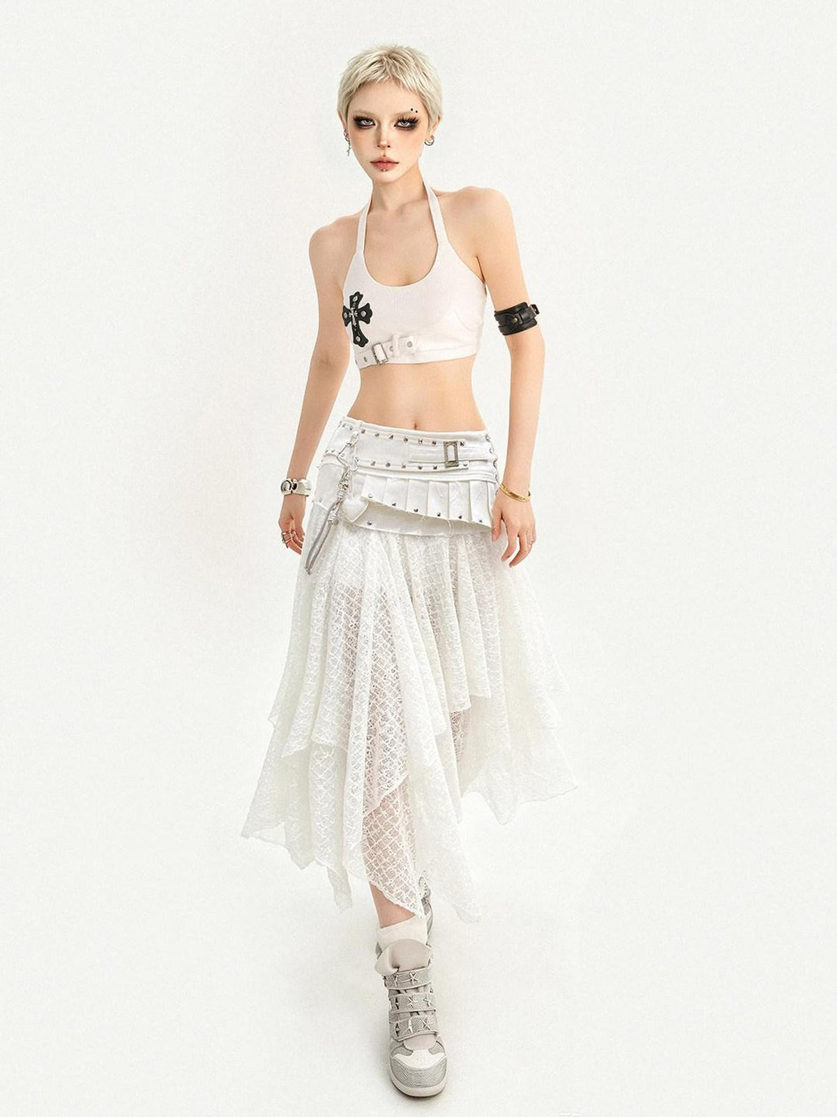Nico Molly White Irregular Layered Lace A Line Women&