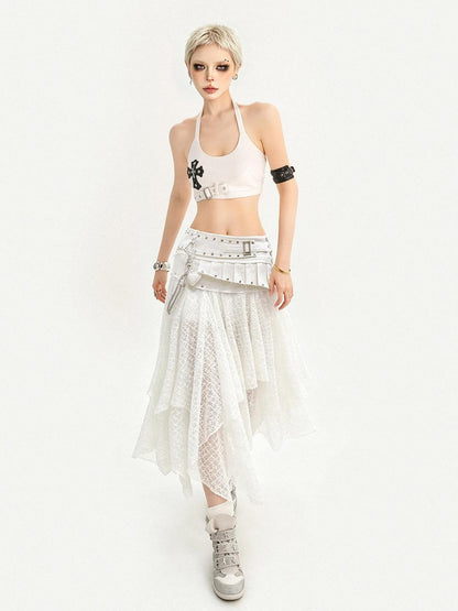 Nico Molly White Irregular Layered Lace A Line Women&
