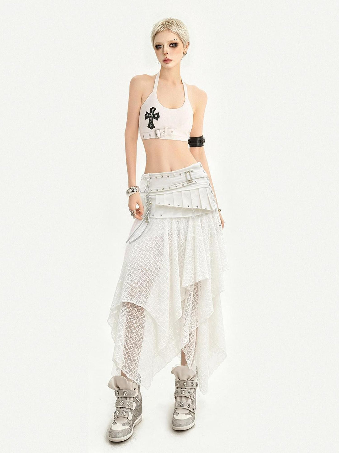 Nico Molly White Irregular Layered Lace A Line Women&
