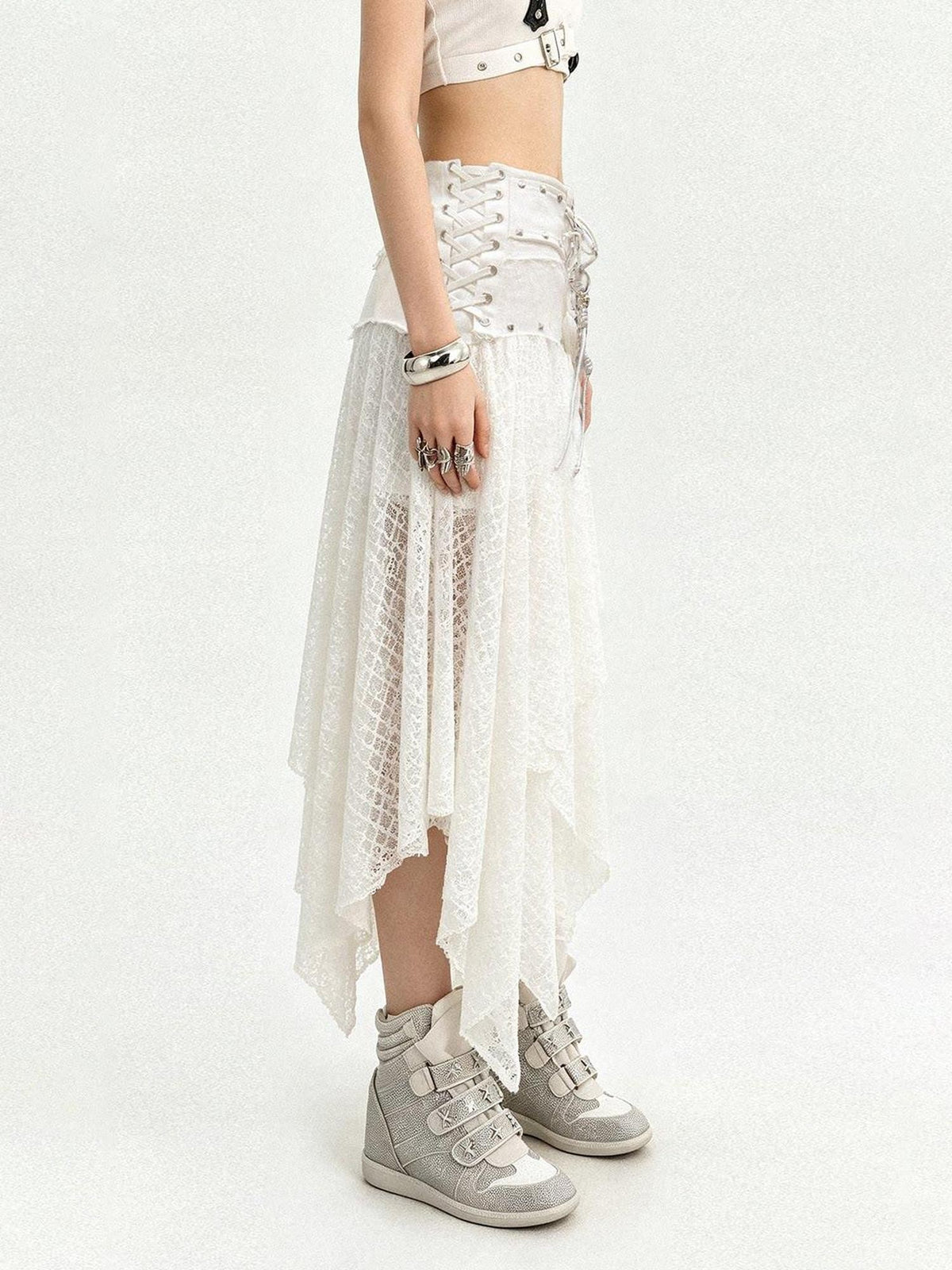 Nico Molly White Irregular Layered Lace A Line Women&