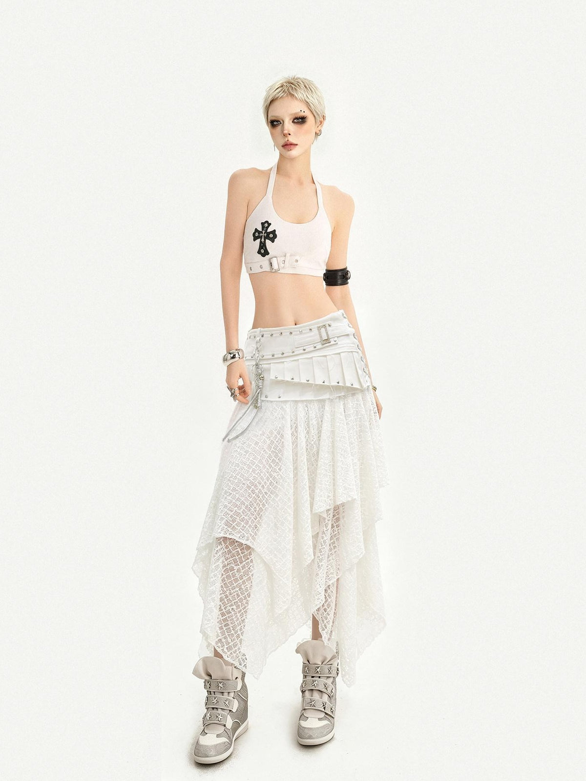 Nico Molly White Irregular Layered Lace A Line Women&