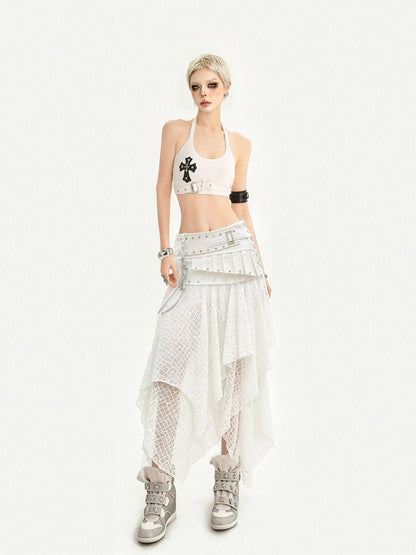 Nico Molly White Irregular Layered Lace A Line Women&