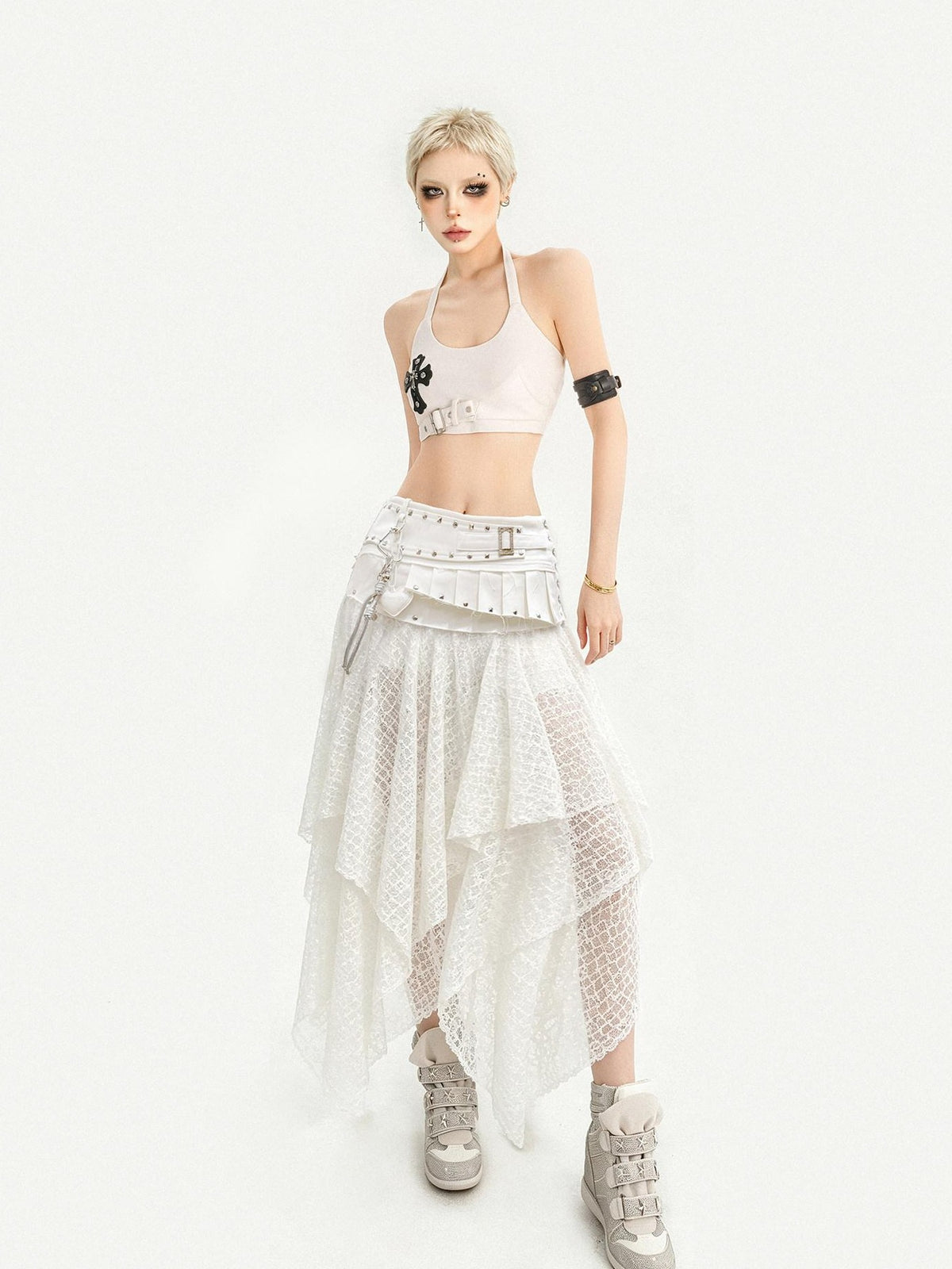 Nico Molly White Irregular Layered Lace A Line Women&