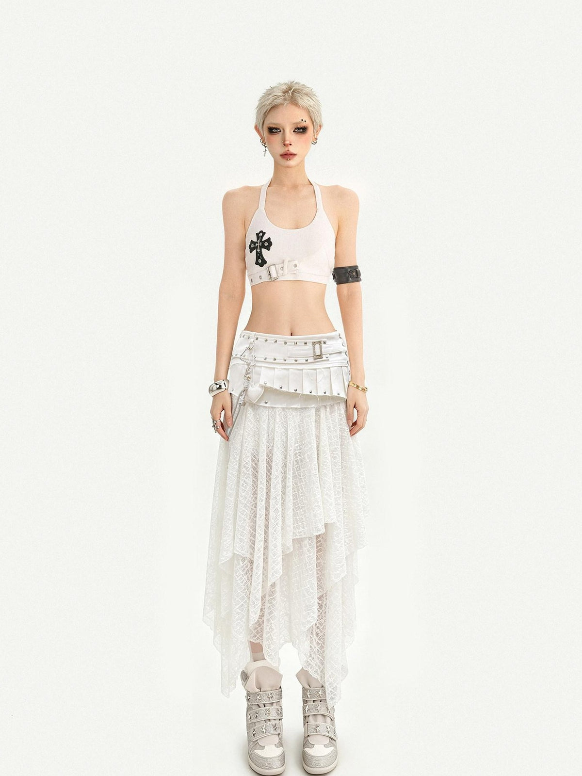Nico Molly White Irregular Layered Lace A Line Women&