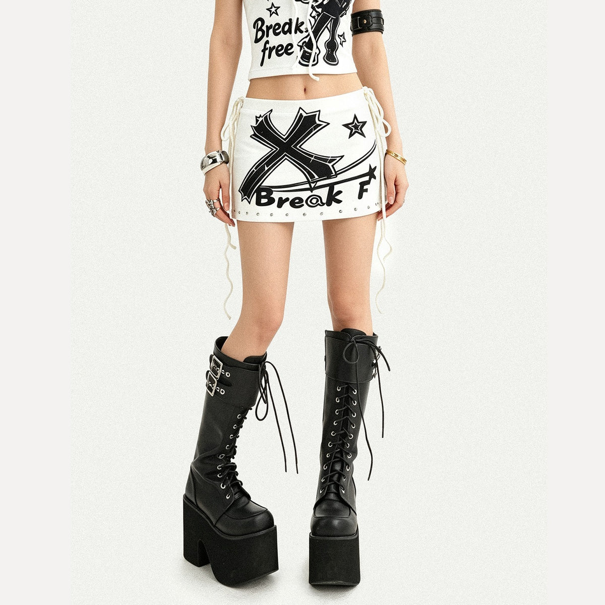 Nico_Molly_White_Text_Print_Bandeau_Subculture_Short_Slim_Women&