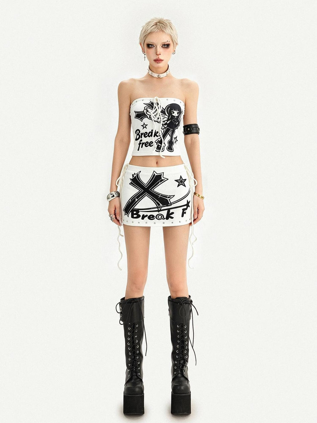 Nico Molly White Text Print Bandeau Subculture Short Slim Women&