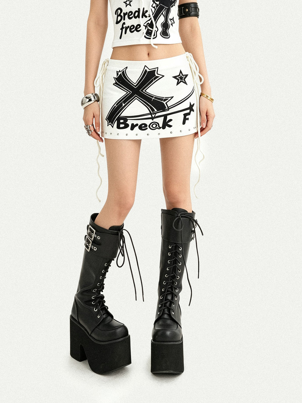 Nico Molly White Text Print Bandeau Subculture Short Slim Women&