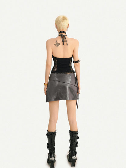 Nico Molly Y2k Letter Number Print V-neck Tie Front Cropped Women&