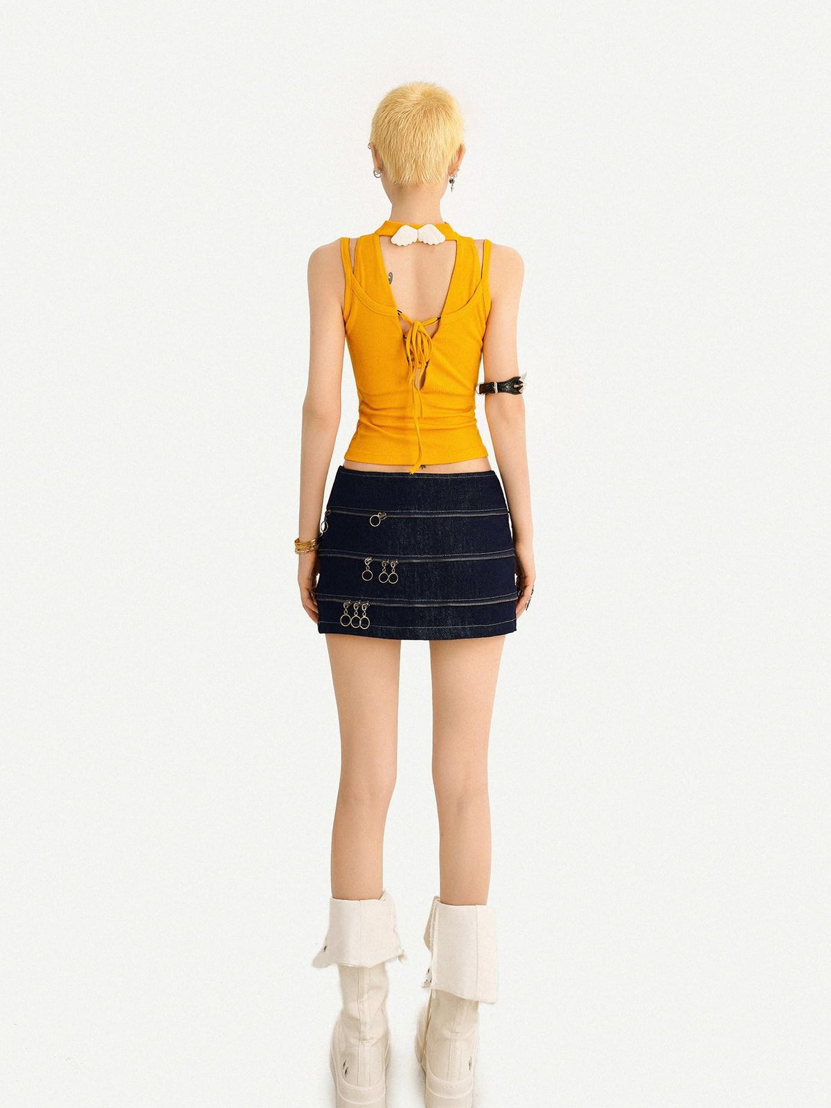 Nico Molly Yellow Printed Tie Front Padded Slim Fit Women&