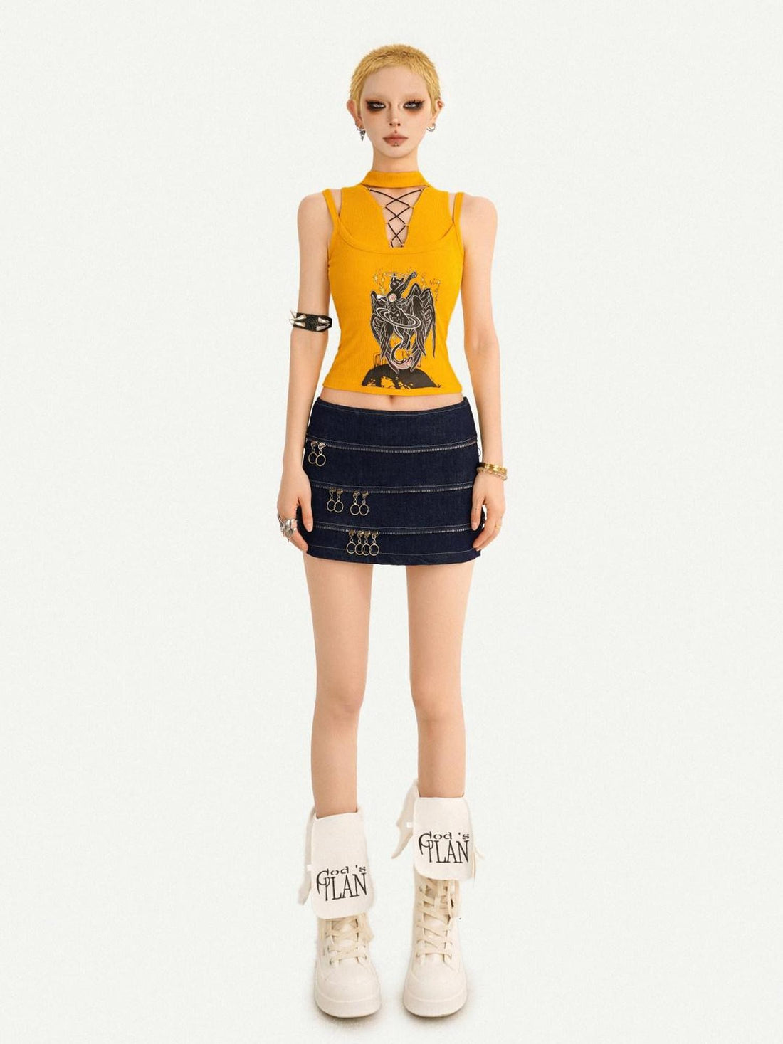 Nico Molly Yellow Printed Tie Front Padded Slim Fit Women&