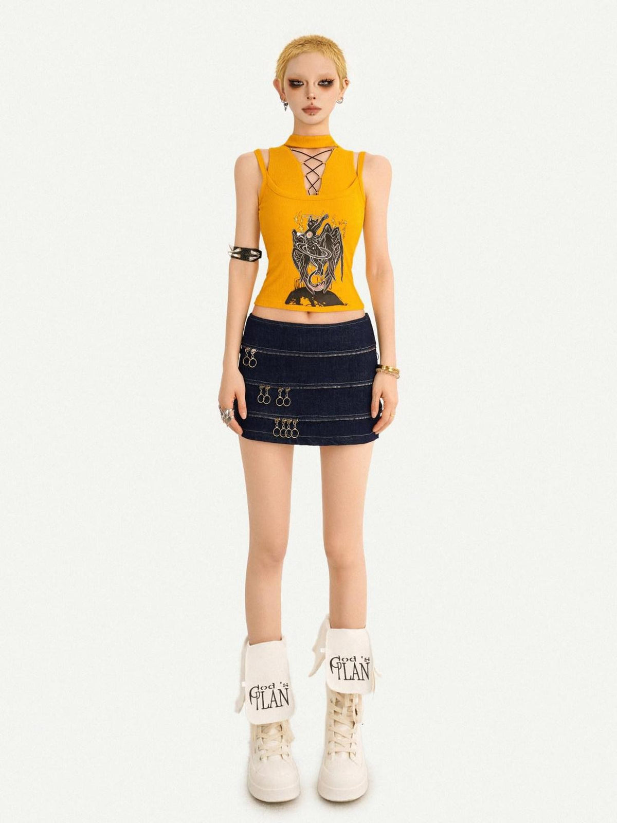 Nico Molly Yellow Printed Tie Front Padded Slim Fit Women&
