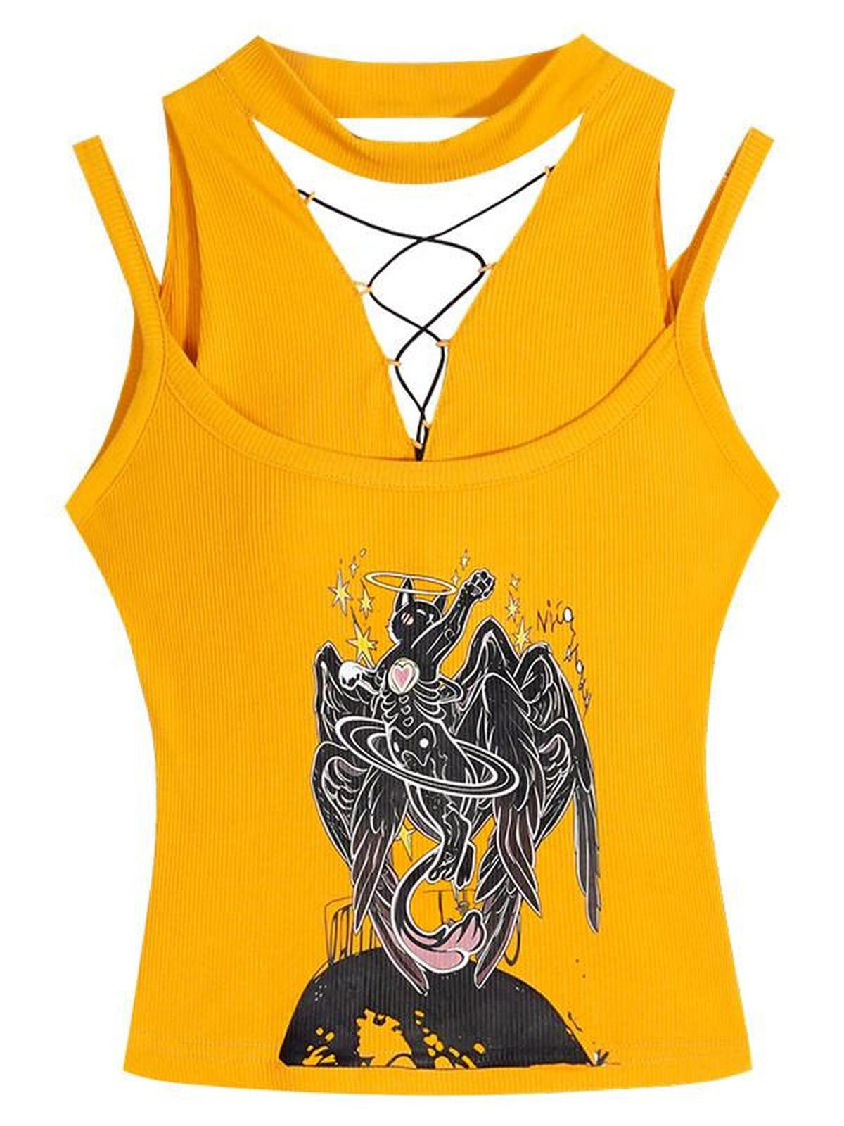 Nico Molly Yellow Printed Tie Front Padded Slim Fit Women&