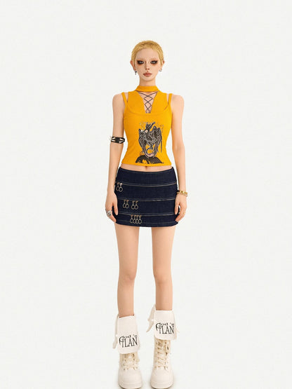 Nico Molly Yellow Printed Tie Front Padded Slim Fit Women&
