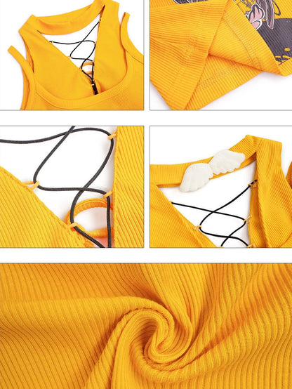 Nico Molly Yellow Printed Tie Front Padded Slim Fit Women&