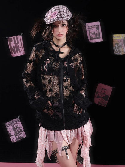 Nirvana Mesh Hooded Sweatshirt Unisex Cropped Jacket Style