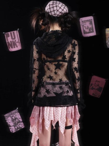 Nirvana Mesh Hooded Sweatshirt Unisex Cropped Jacket Style