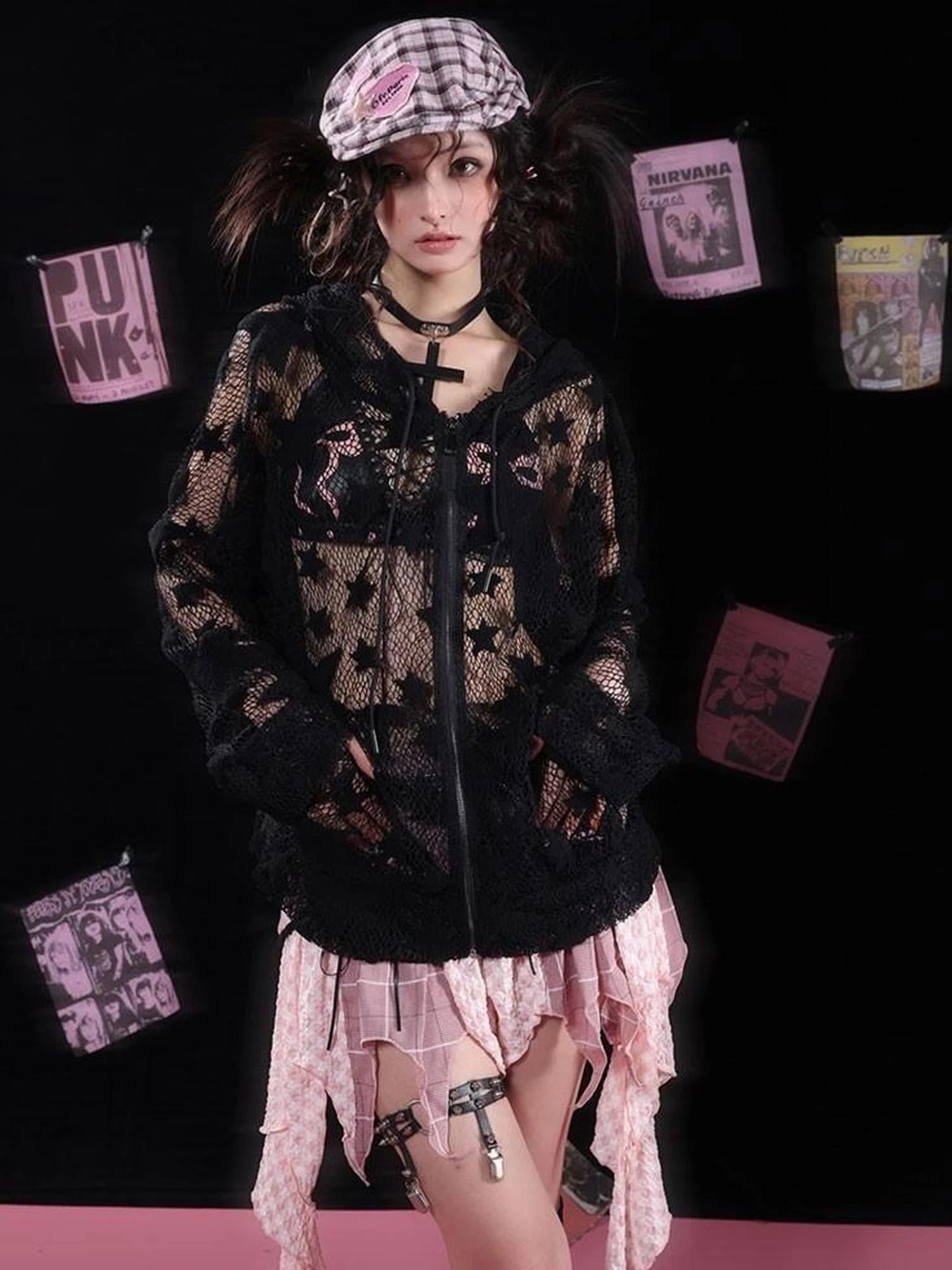 Nirvana Mesh Hooded Sweatshirt Unisex Cropped Jacket Style