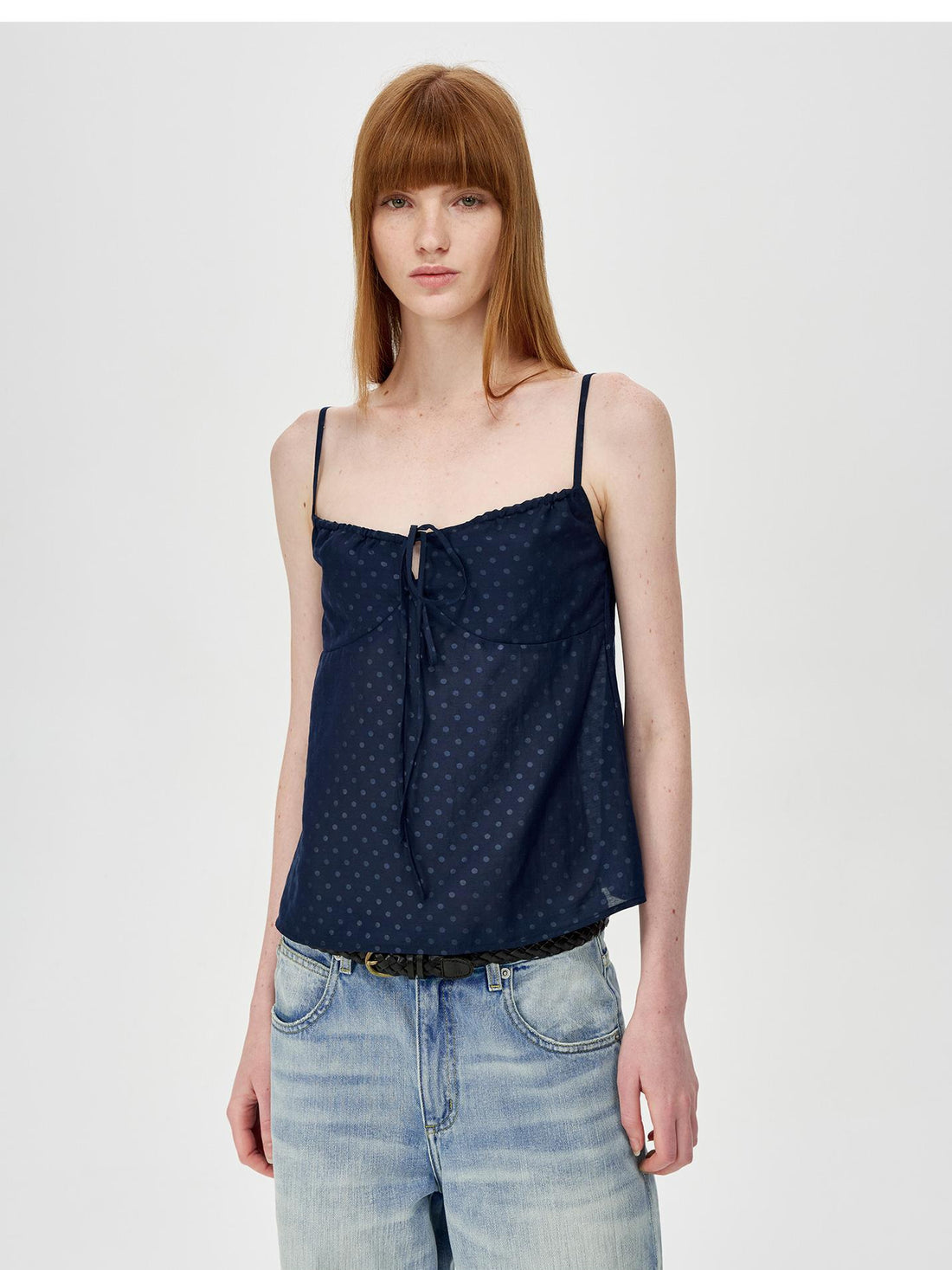 Northbutsouth Adjustable Strap A Line Casual Sundress With Subtle Polka Dot Texture