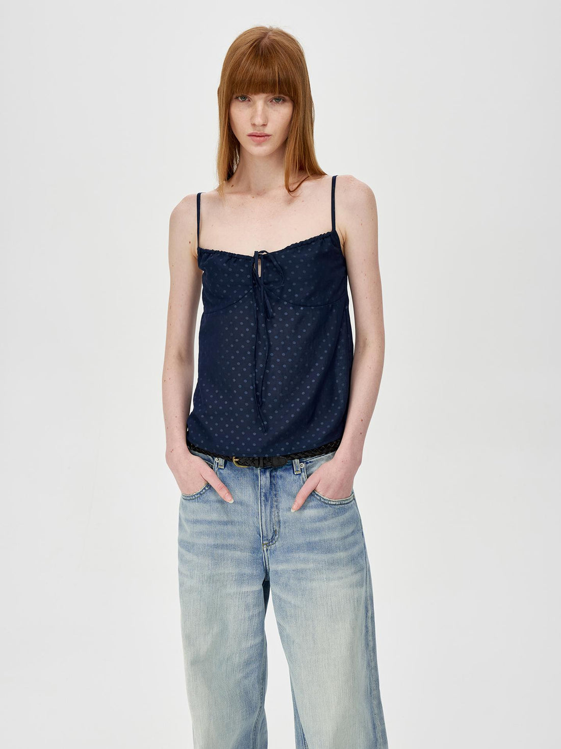 Northbutsouth Adjustable Strap A Line Casual Sundress With Subtle Polka Dot Texture