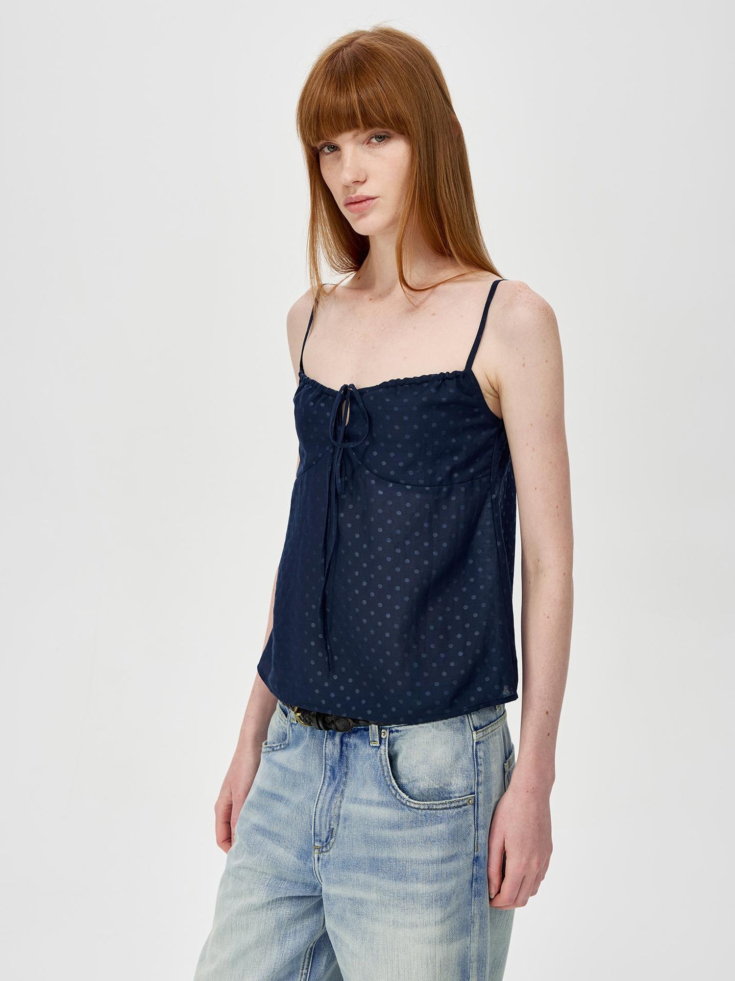 Northbutsouth Adjustable Strap A Line Casual Sundress With Subtle Polka Dot Texture