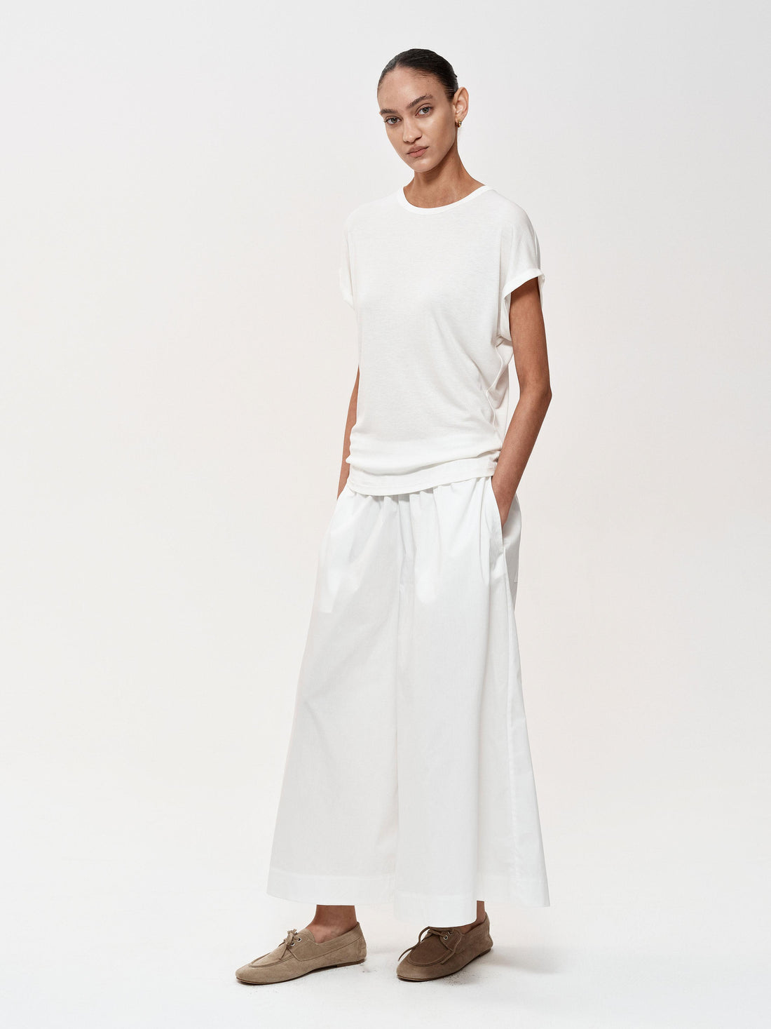 Northbutsouth Adjustable Waist Wide Leg Cropped Trousers