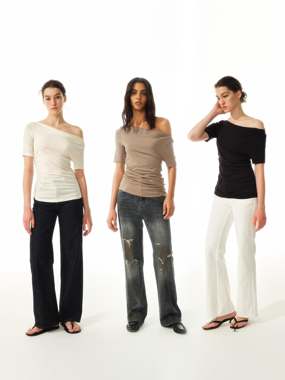 Northbutsouth Asymmetric Ruffle Hem Soft Fitted Top