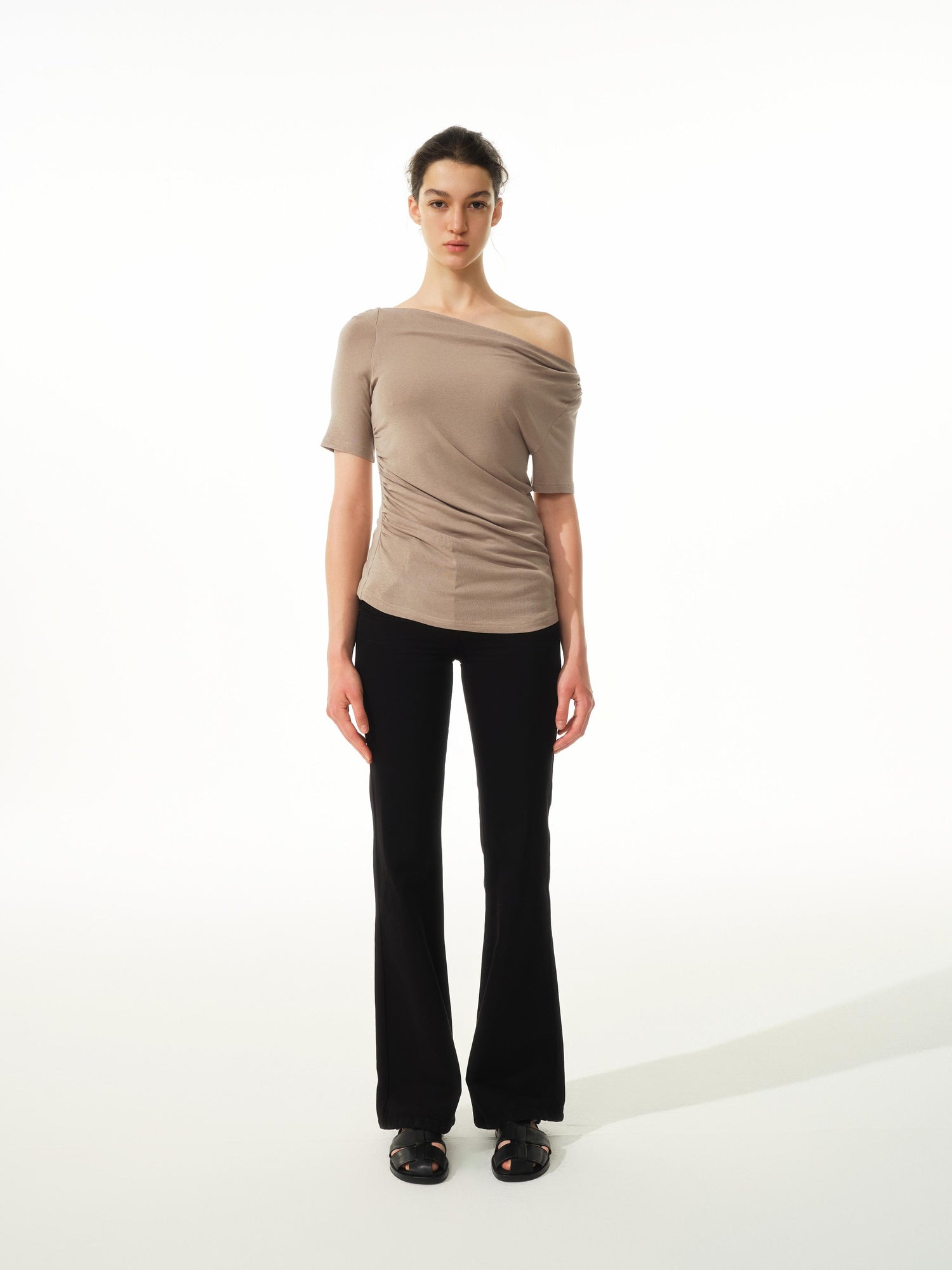 Northbutsouth Asymmetric Ruffle Hem Soft Fitted Top