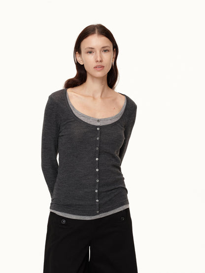 Northbutsouth Australian Wool V-neck Color Block Layered Knit Top