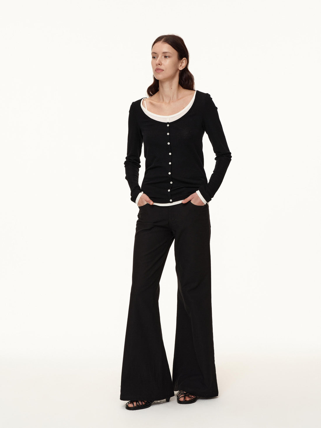 Northbutsouth Australian Wool V-neck Color Block Layered Knit Top