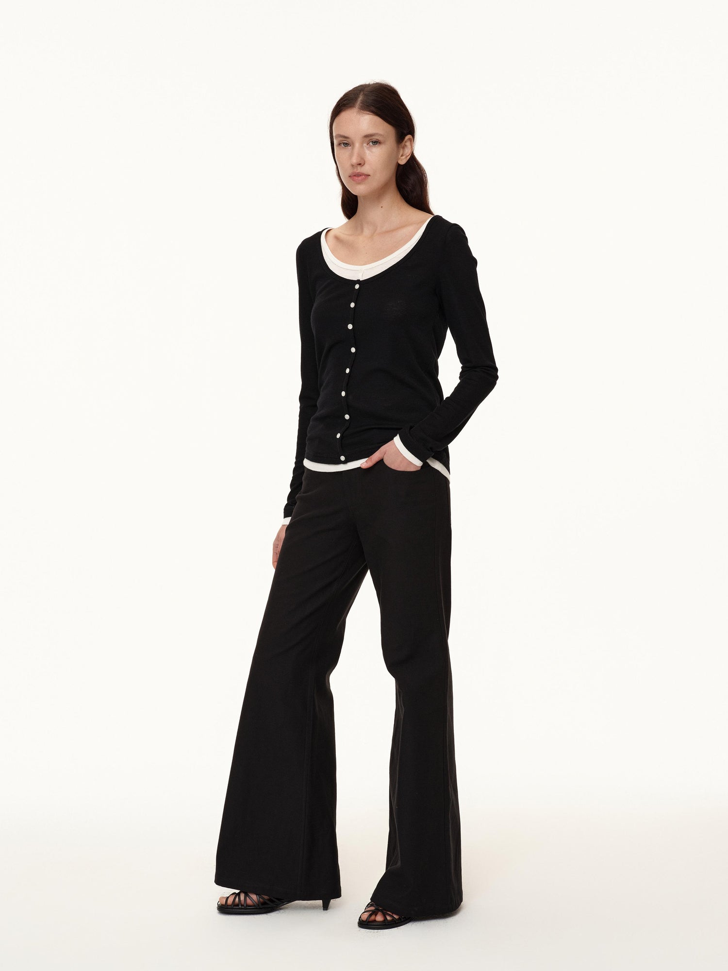 Northbutsouth Australian Wool V-neck Color Block Layered Knit Top