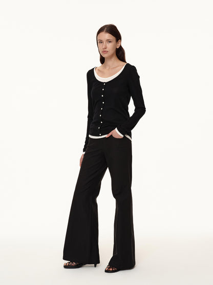 Northbutsouth Australian Wool V-neck Color Block Layered Knit Top