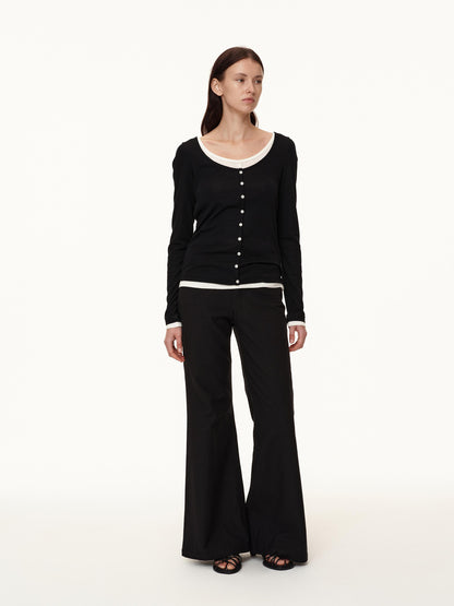 Northbutsouth Australian Wool V-neck Color Block Layered Knit Top
