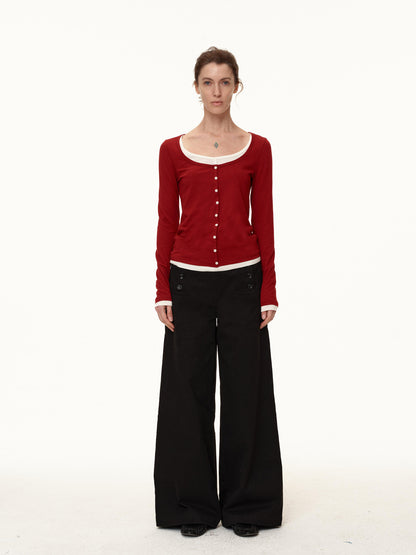 Northbutsouth Australian Wool V-neck Color Block Layered Knit Top