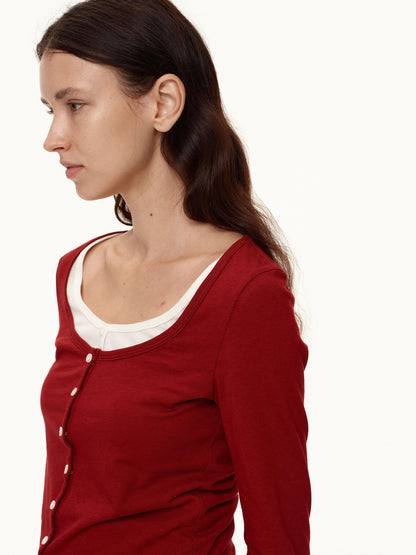 Northbutsouth Australian Wool V-neck Color Block Layered Knit Top