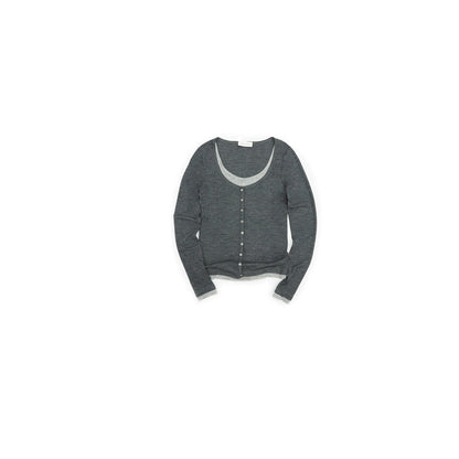 Northbutsouth Australian Wool V-neck Color Block Layered Knit Top MISSTT