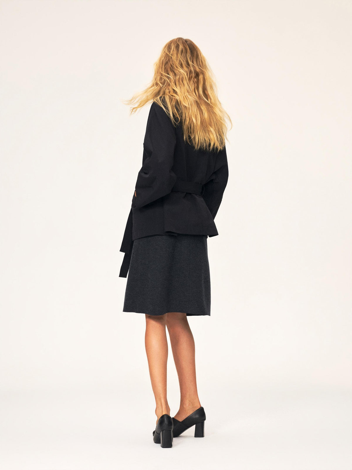 Northbutsouth Bamboo Texture High Stand Collar Asymmetric Belted Batwing Sleeve Women&