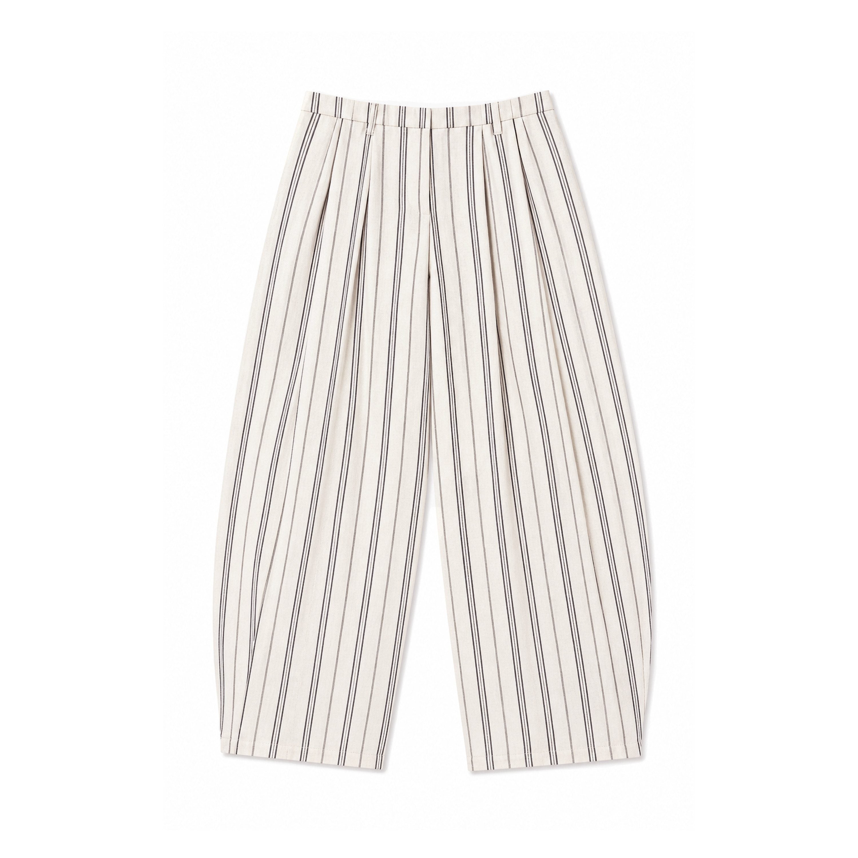 Northbutsouth_Beige_Striped_Double_Pleated_Cocoon_Low_Waist_Women&