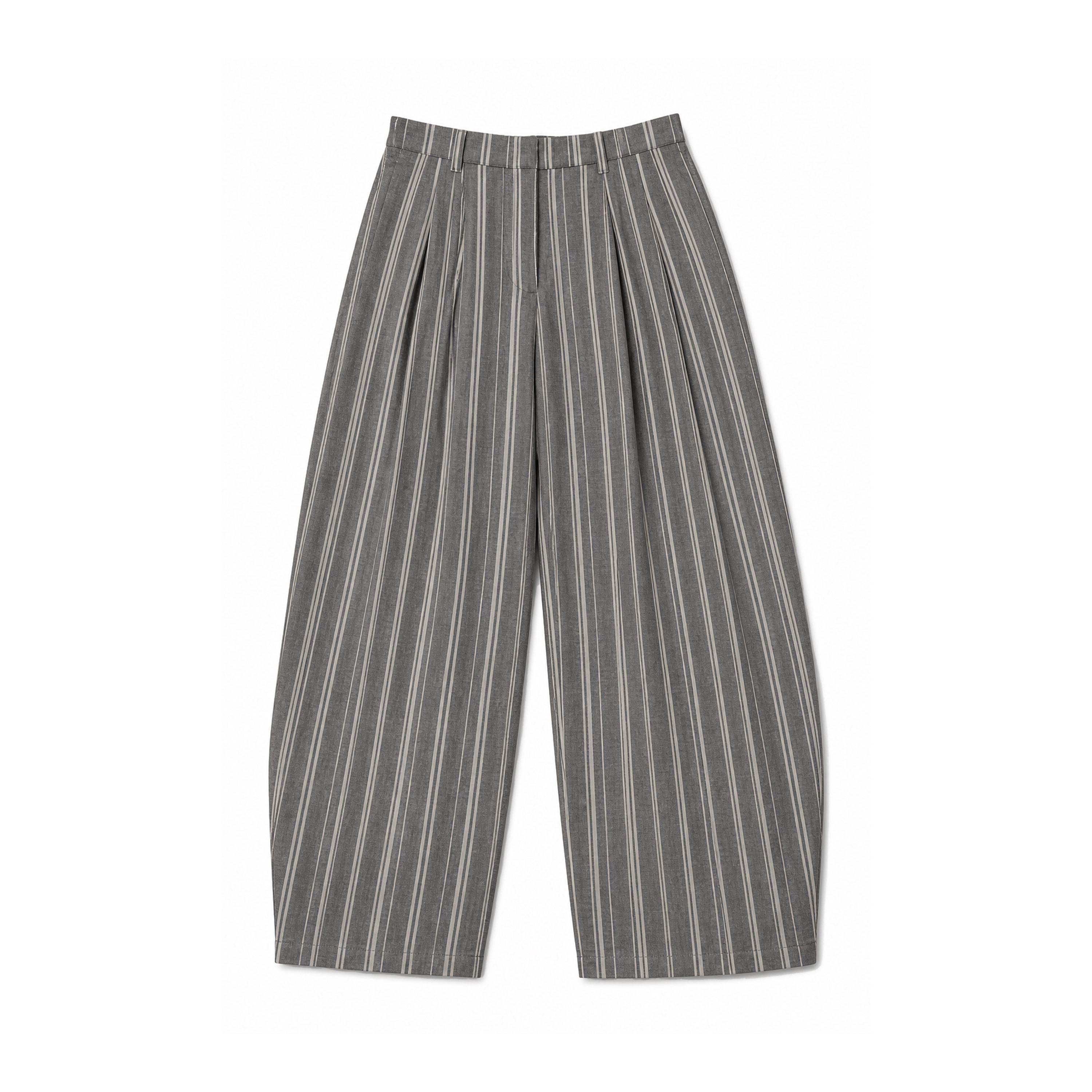 Northbutsouth_Beige_Striped_Double_Pleated_Cocoon_Low_Waist_Women&
