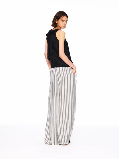 Northbutsouth Beige Striped Double Pleated Cocoon Low Waist Women&
