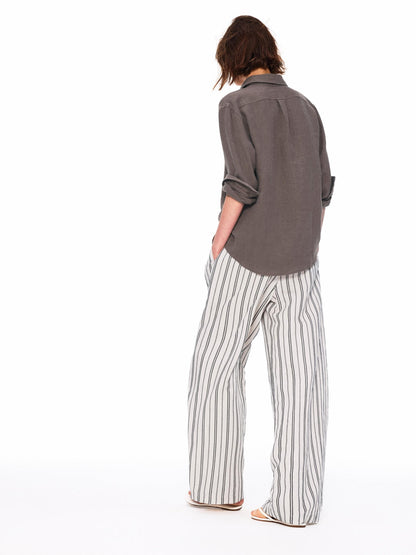 Northbutsouth Beige Striped Double Pleated Cocoon Low Waist Women&