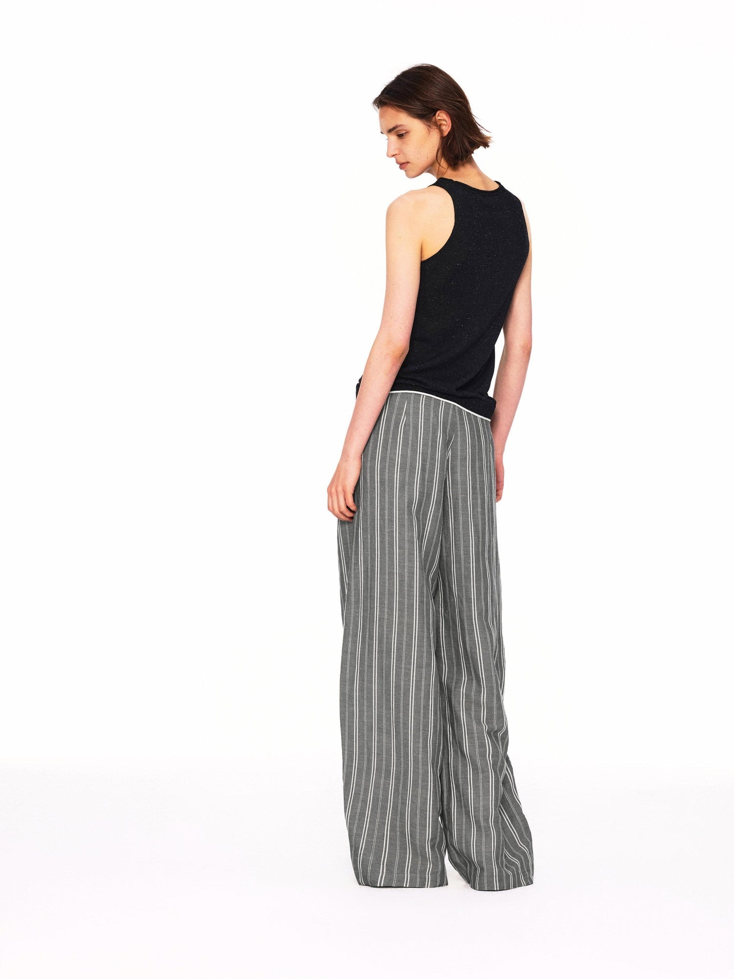 Northbutsouth Beige Striped Double Pleated Cocoon Low Waist Women&