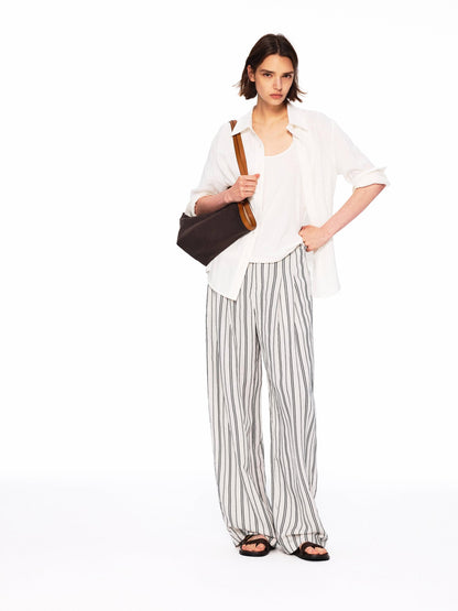 Northbutsouth Beige Striped Double Pleated Cocoon Low Waist Women&
