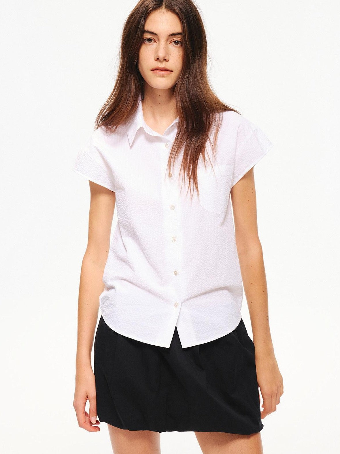Northbutsouth Black And White Bubble Texture Slim Fit Flutter Sleeve Women&
