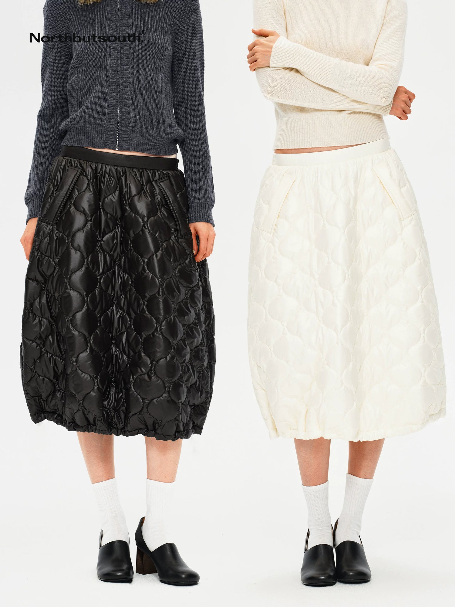 Northbutsouth Black And White Gourd Pattern Quilted Drawstring Hem Women&