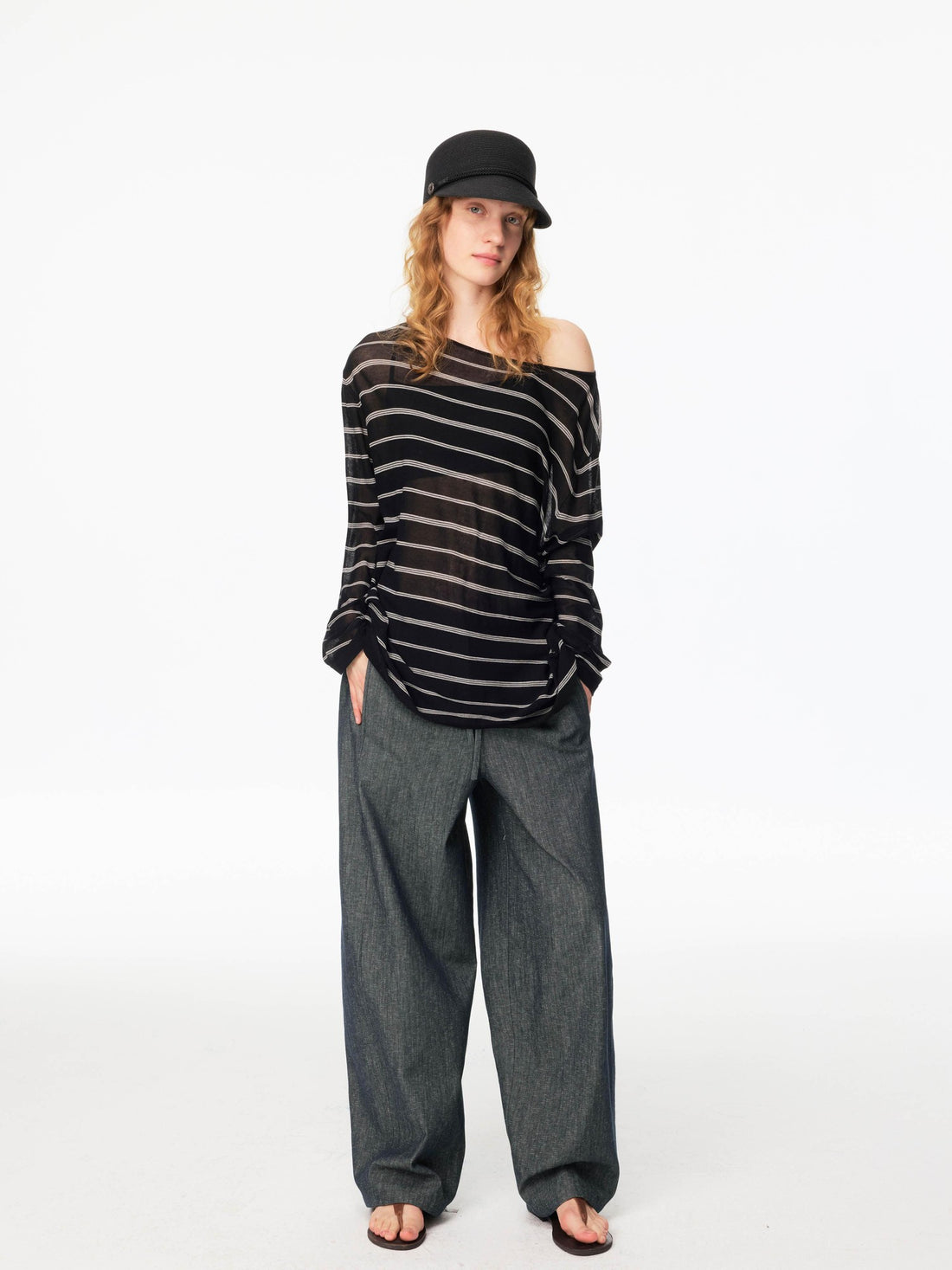 Northbutsouth Black And White Striped Off Shoulder Knit Women&