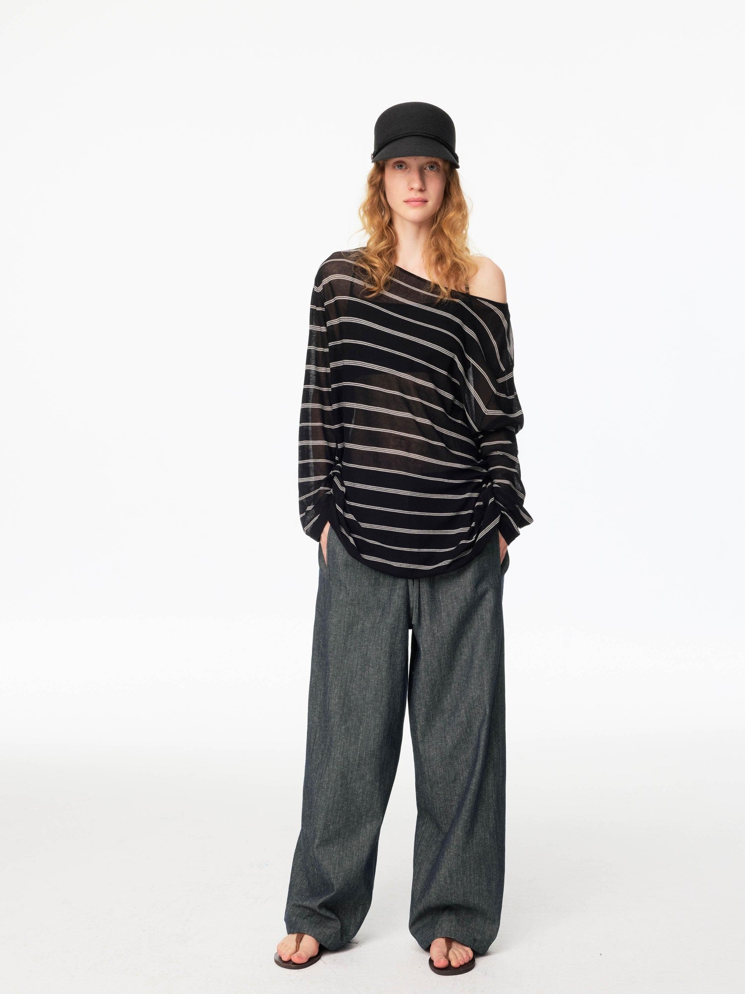Northbutsouth Black And White Striped Off Shoulder Knit Women&