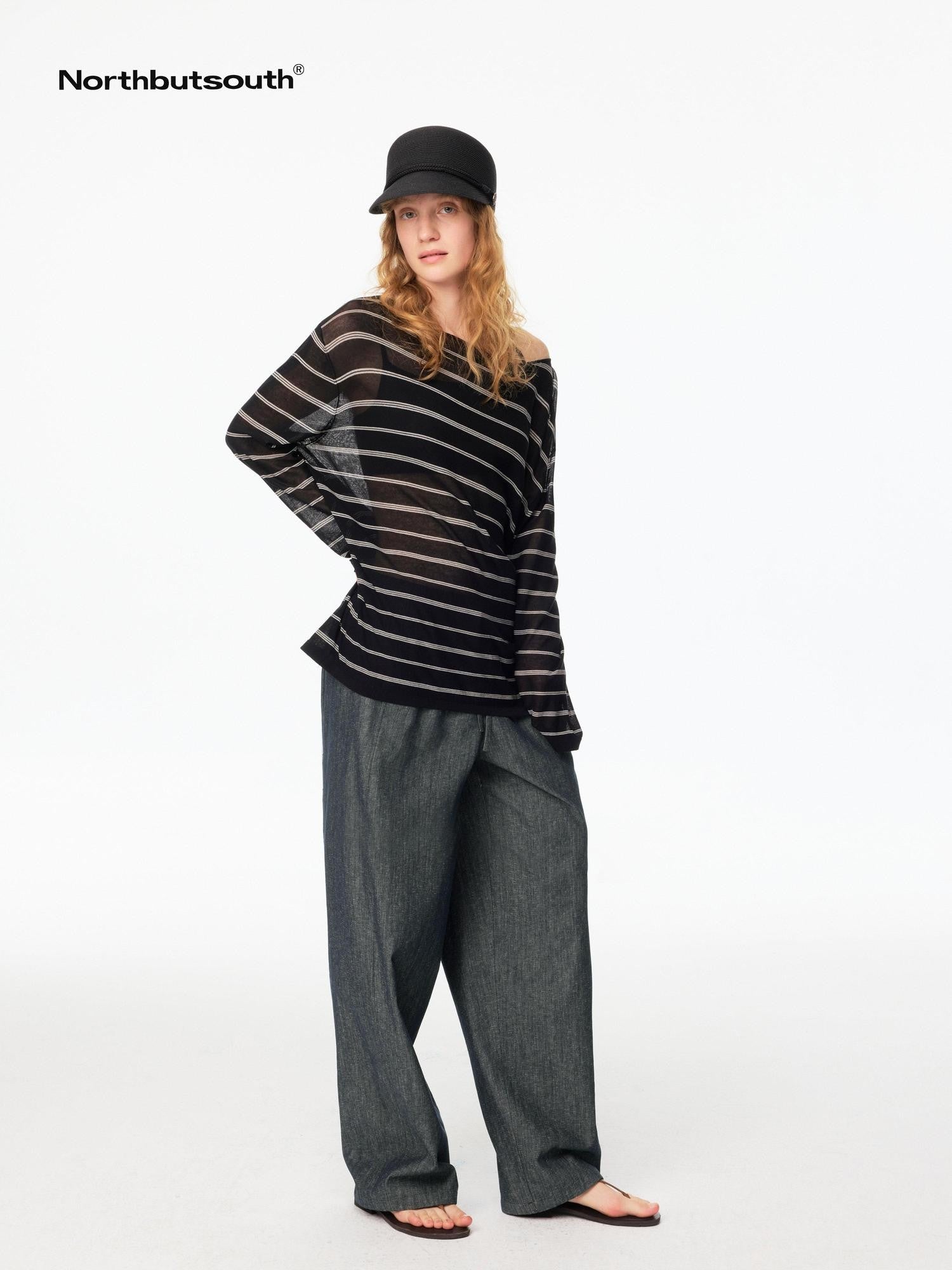 Northbutsouth Black And White Striped Off Shoulder Knit Women&