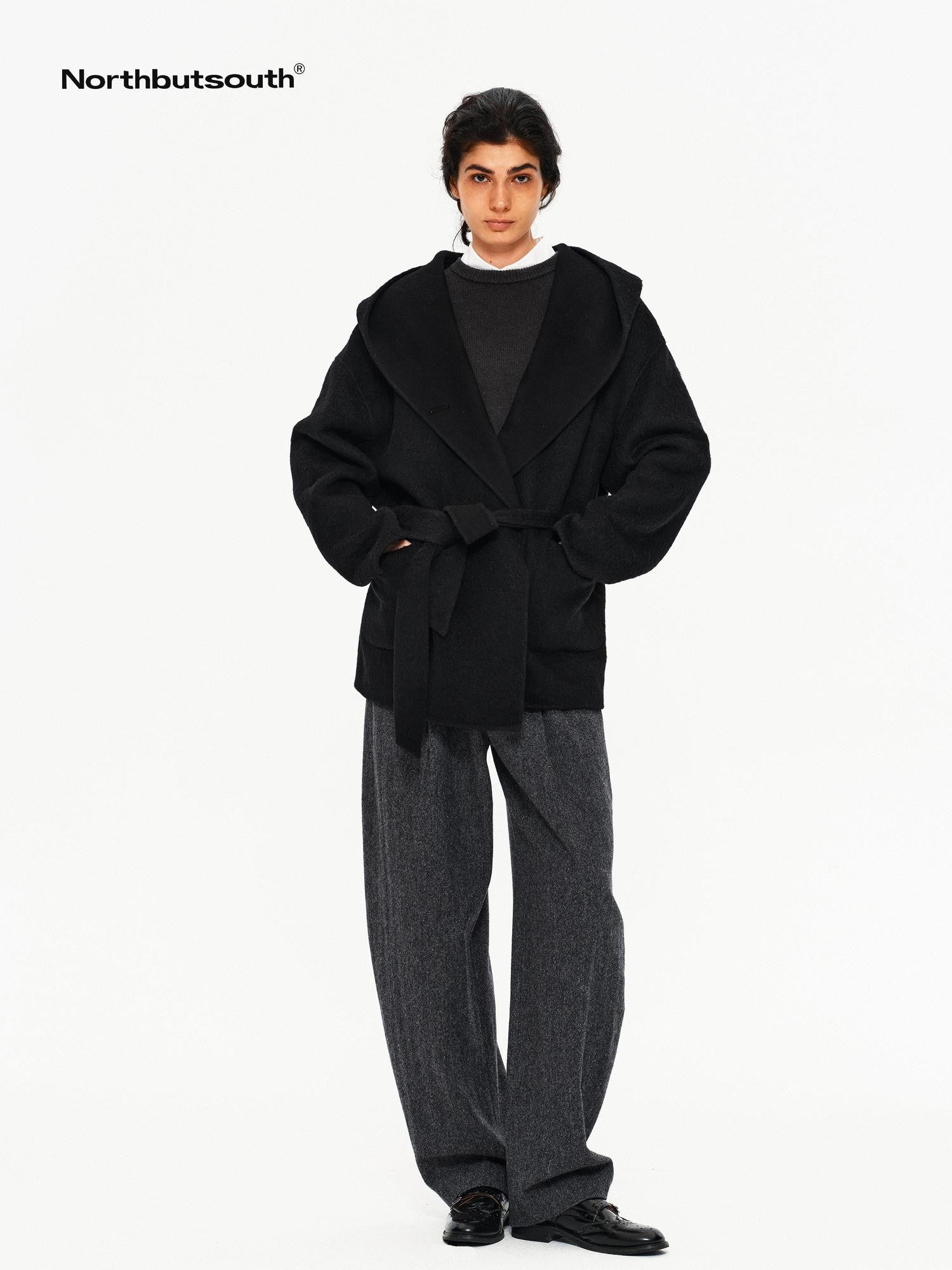 Northbutsouth Black Double Faced Hooded Women&