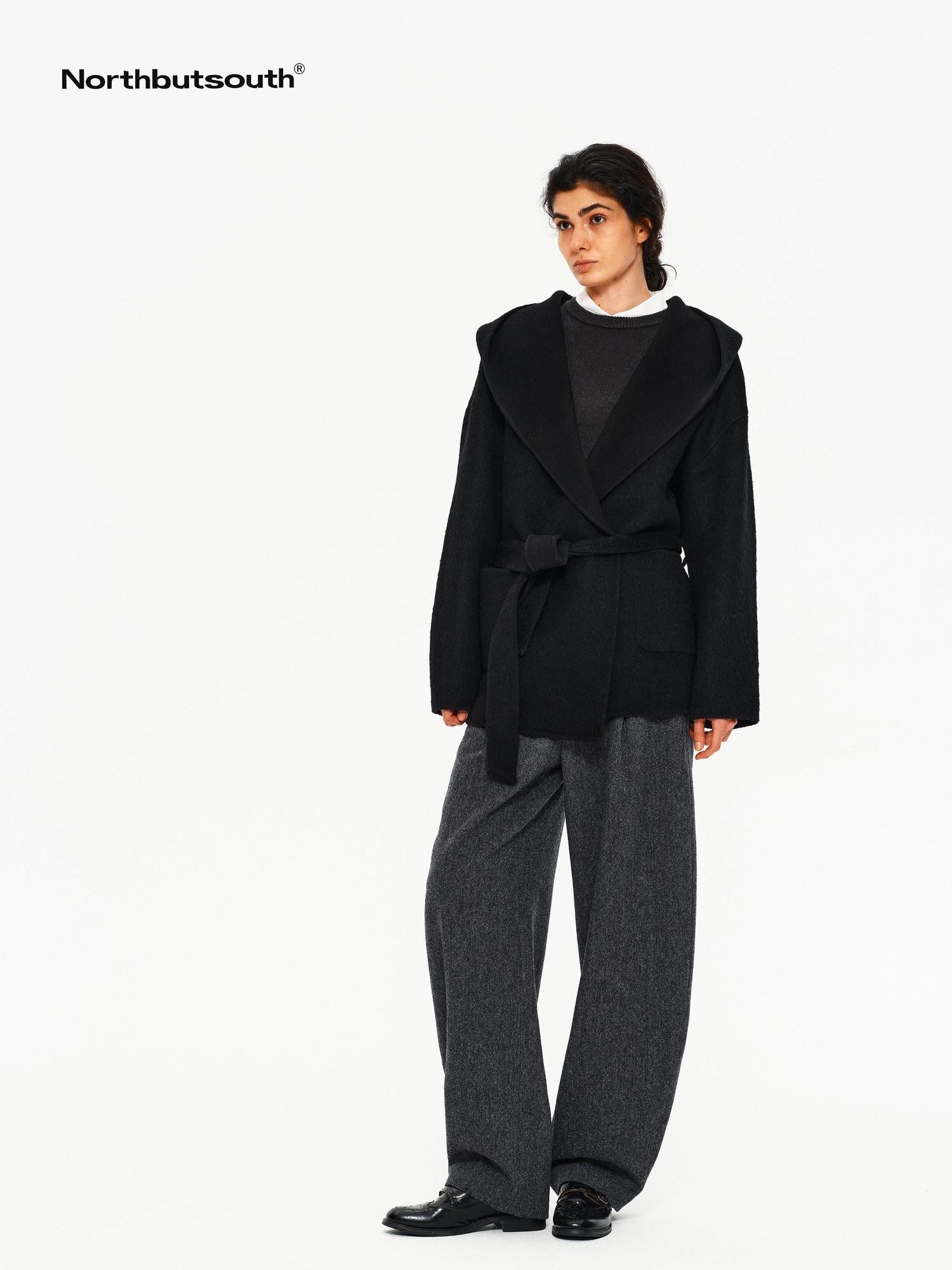 Northbutsouth Black Double Faced Hooded Women&