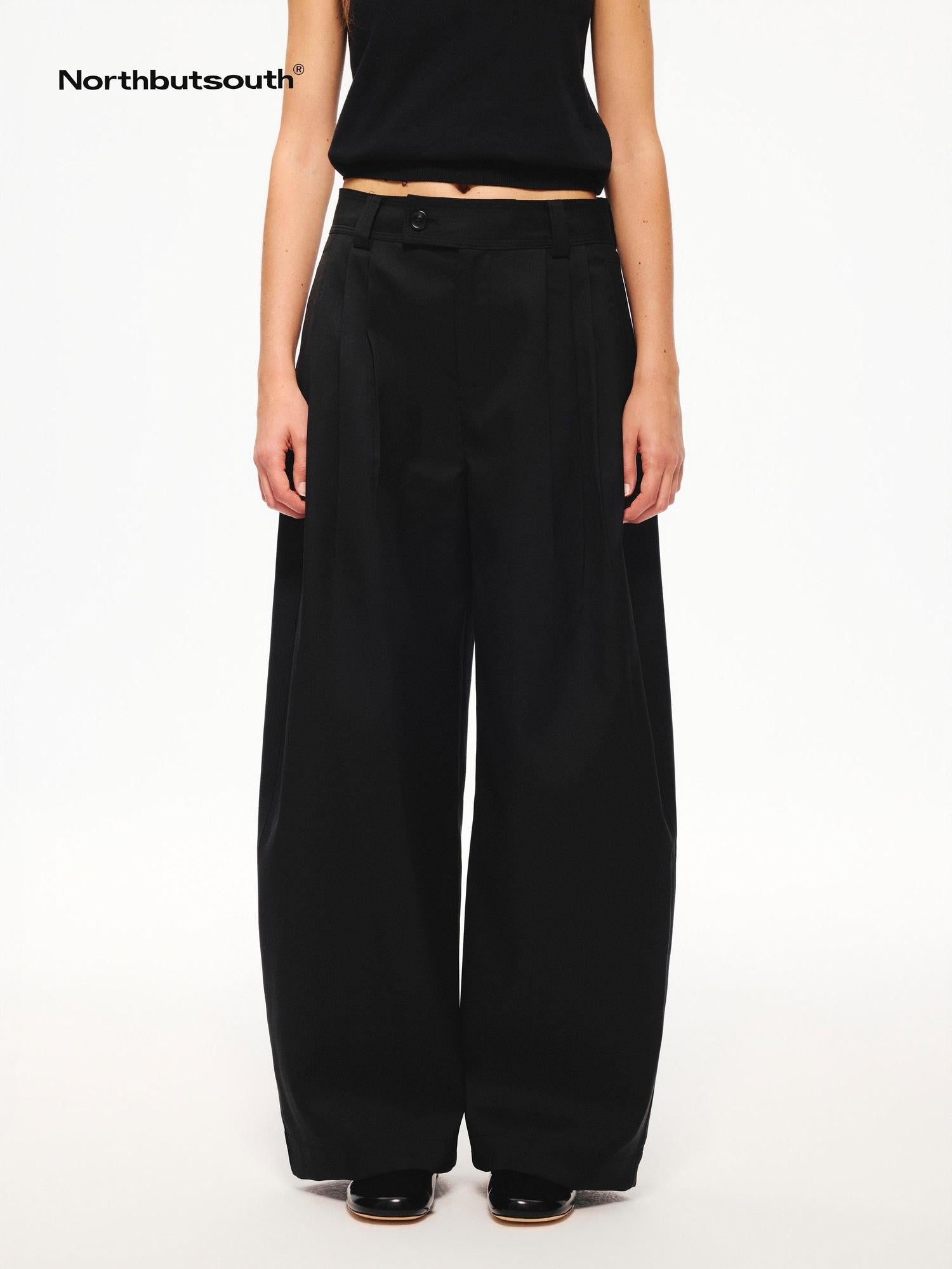 Northbutsouth Black Drapey Low Rise Pleated Women&